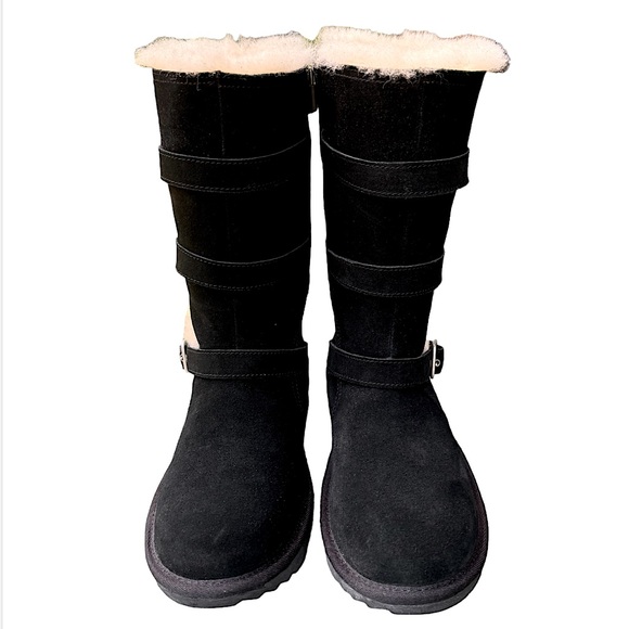 UGG Shoes - NWT UGG black suede high boots with lamb shearling interior and buckles. Size 36